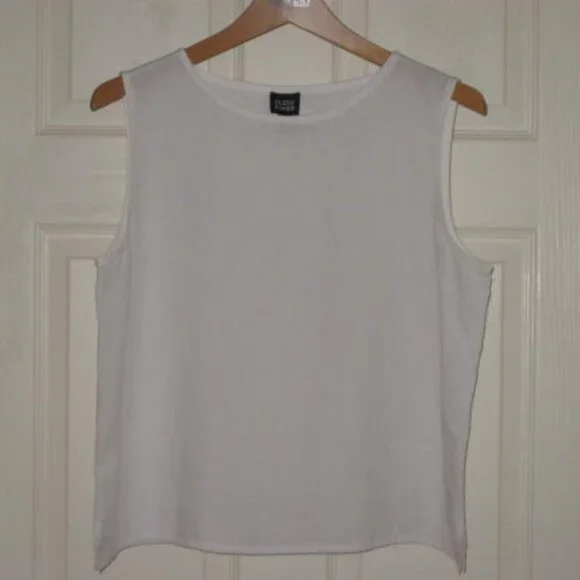Eileen Fisher 100% Irish Linen Size Large L Sleeveless Tank Top White Excellent - Picture 1 of 6